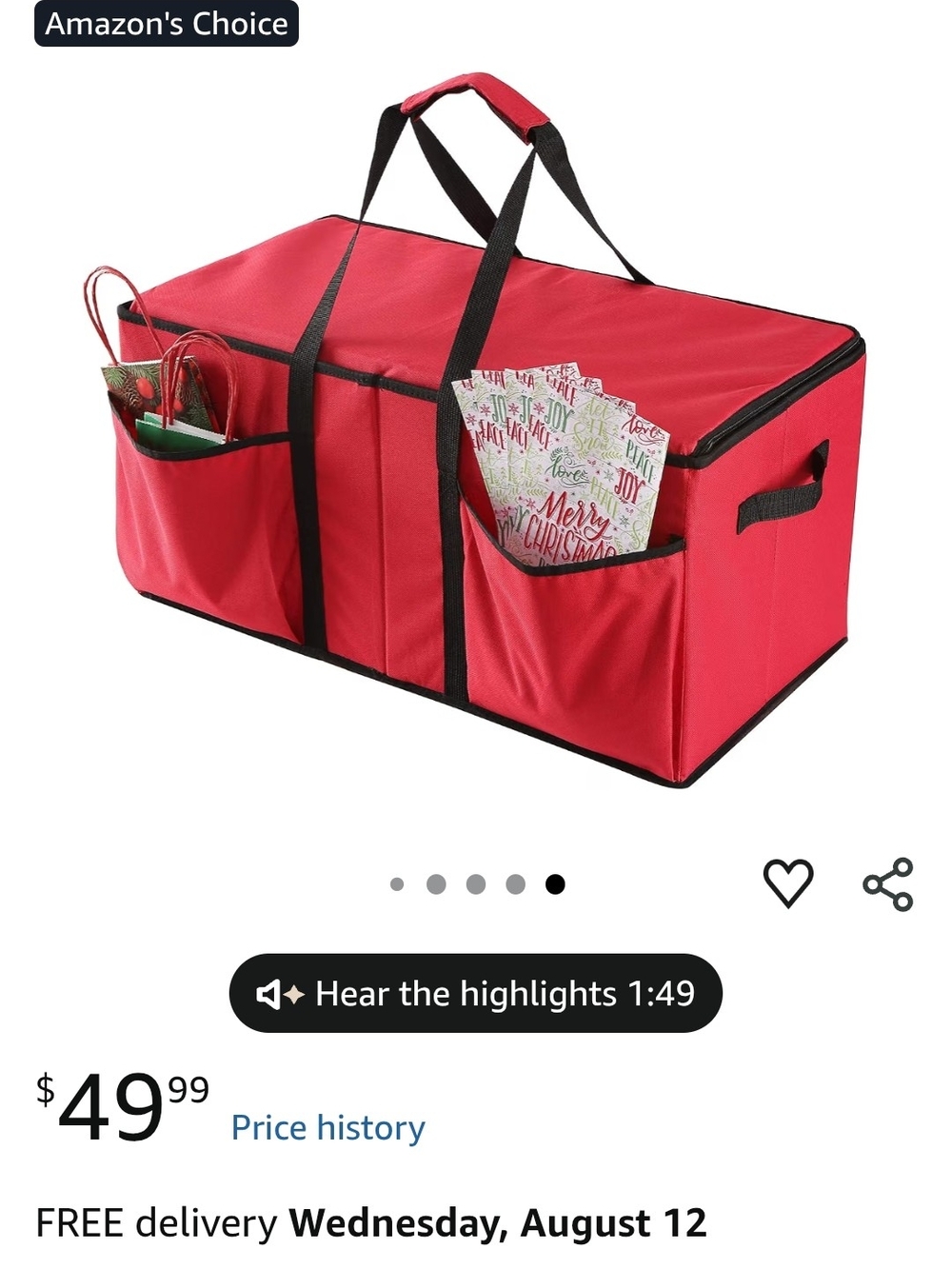 Red Fabric Storage Organizer Tote with Exterior Pockets